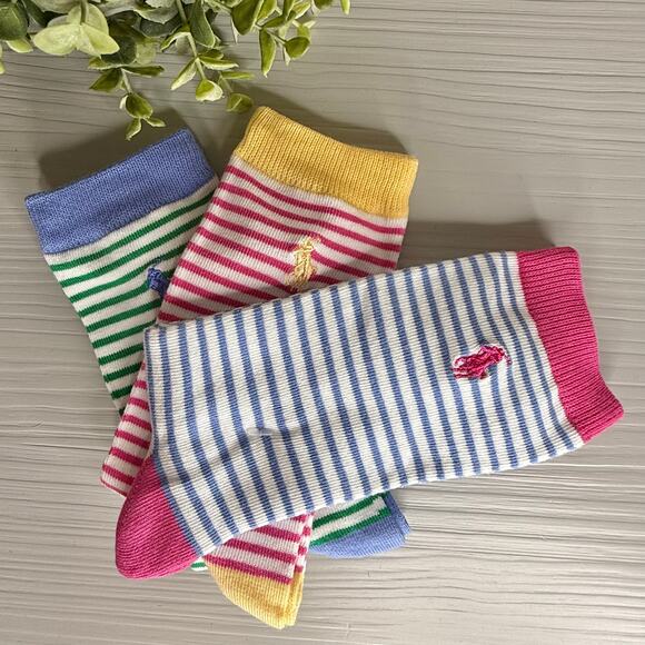 Polo Ralph Lauren Girl's Socks striped Set of 3 pairs 4-10 shoes / 9-11 socks - Picture 2 of 4